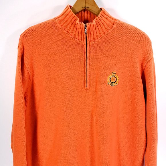Lauren Ralph Lauren Sweaters - Vtg Lauren Ralph Lauren 1/4 Zip Pullover Sweater Women's Med Orange Distressed